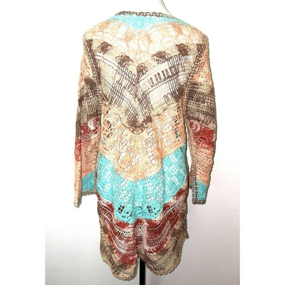 Soft Surroundings Aqua Multi Chevron Earthy Crochet Knit Tunic Top Size L - Picture 2 of 9